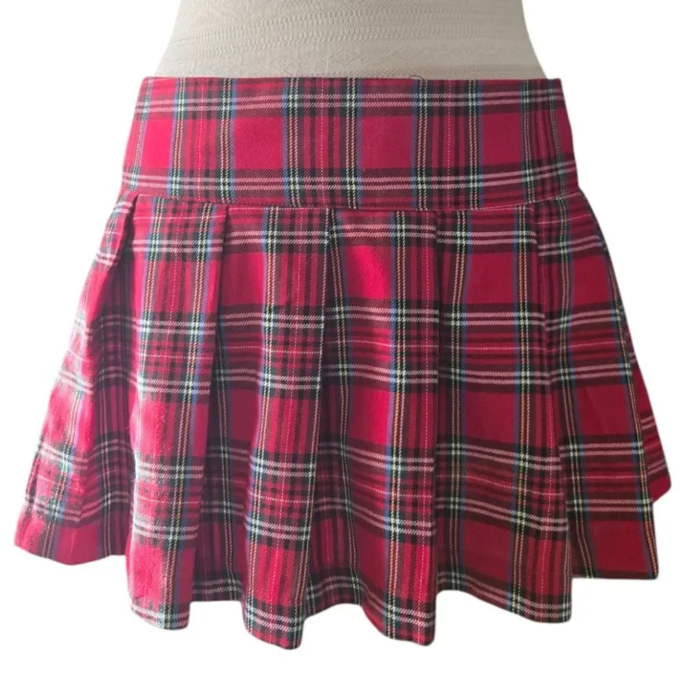 Hot Topic Red Plaid Mini Skater Skirt - L